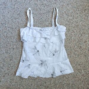 Floral Touch Doodle Flower Print Sleeveless Top in White size M